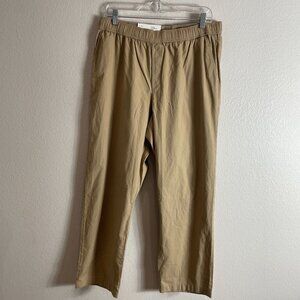 NEW Uniqlo Womens XL Cotton Relaxed Ankle Pants Beige Pull On Elastic Waist